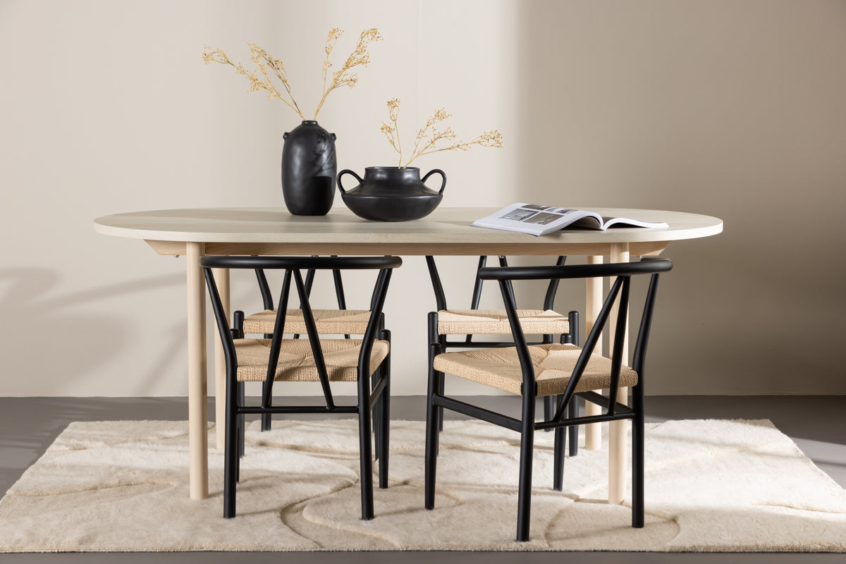 Dining Chair Black + Oval Dining Table 90 x 180 Whitewash