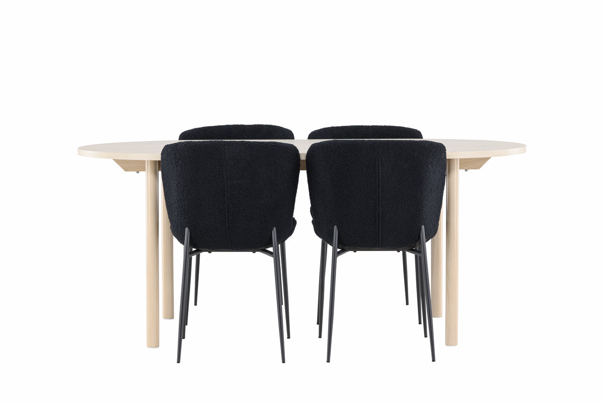 Oval Dining Table 90 x 180 Whitewash + Dining Chair 2-pack Black