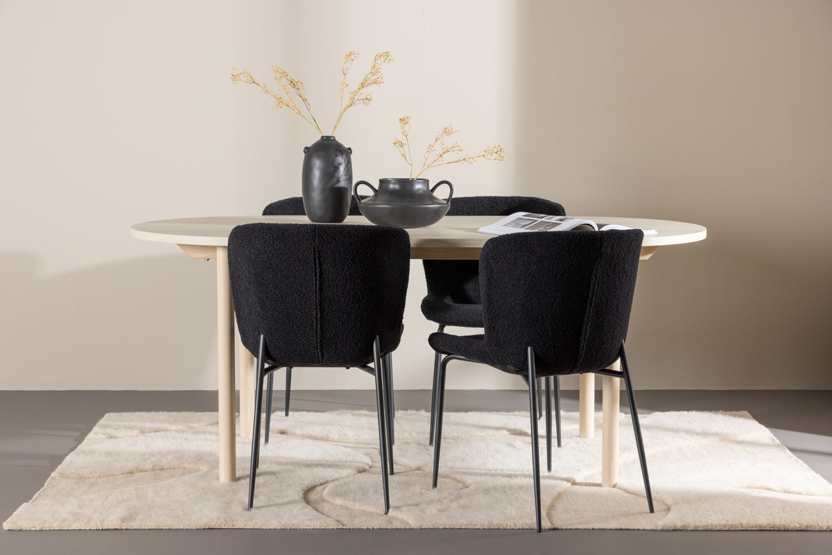 Oval Dining Table 90 x 180 Whitewash + Dining Chair 2-pack Black