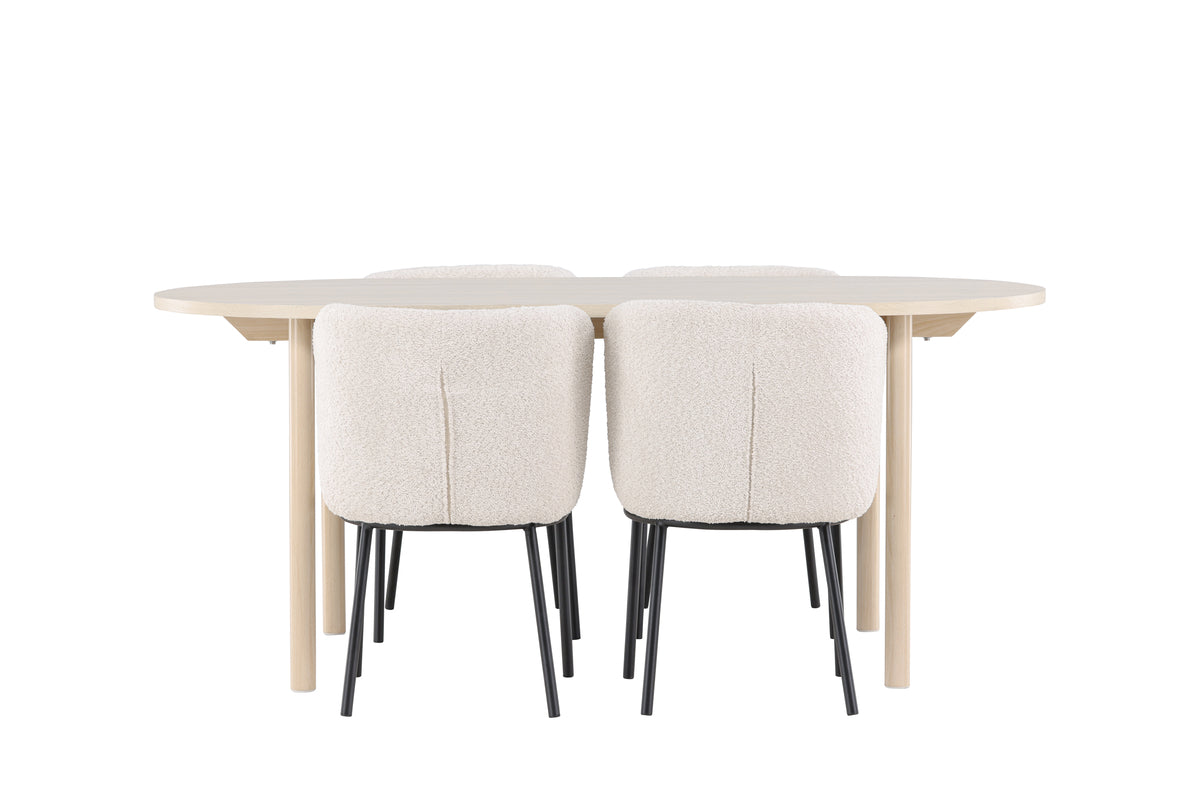Oval Dining Table 90 x 180 Whitewash + Dining Chair 2-pack White