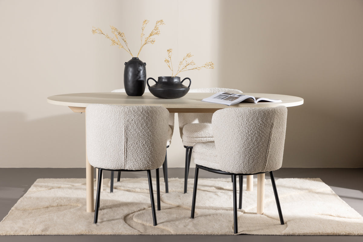 Oval Dining Table 90 x 180 Whitewash + Dining Chair 2-pack White