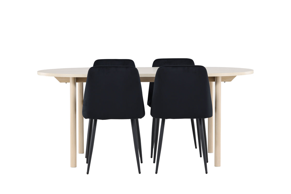 Dining Chair 2-pack Black + Oval Dining Table 90 x 180 Whitewash