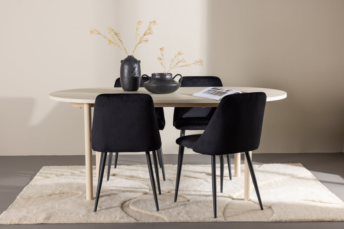 Dining Chair 2-pack Black + Oval Dining Table 90 x 180 Whitewash