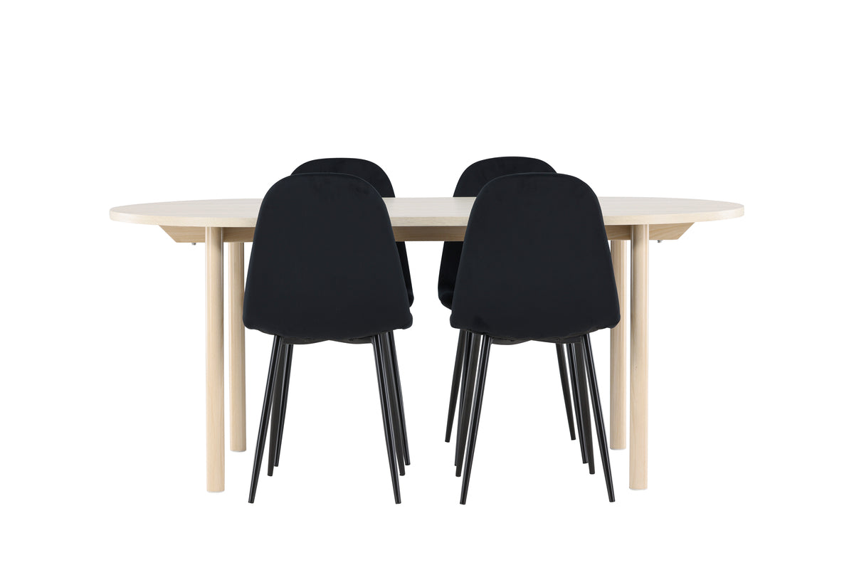 Dining Chair 2-pack Black + Oval Dining Table 90 x 180 Whitewash