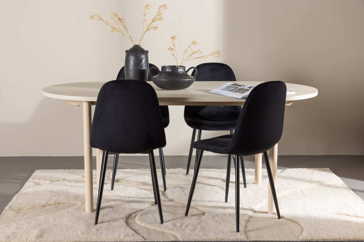 Dining Chair 2-pack Black + Oval Dining Table 90 x 180 Whitewash