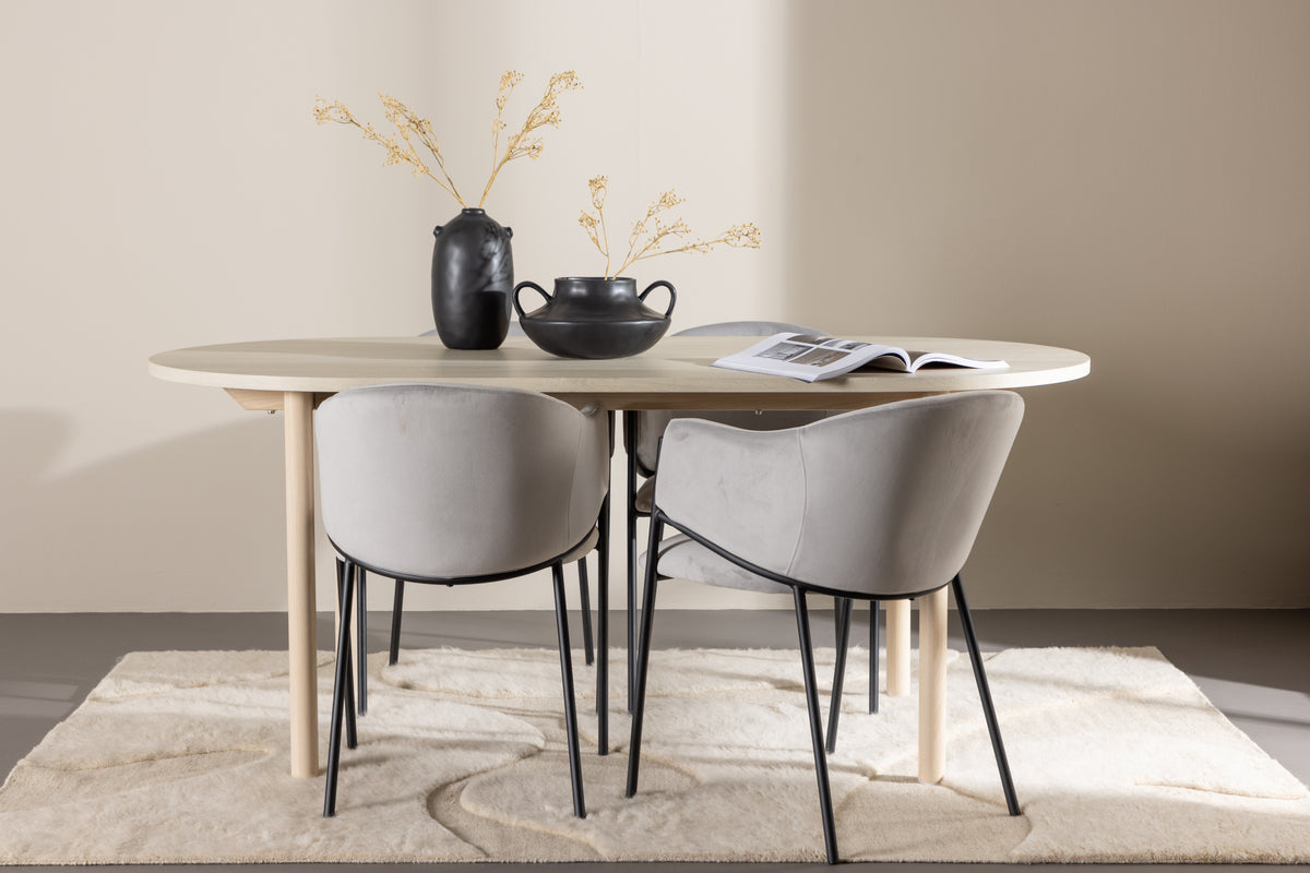 Dining Chair 2-pack Grey + Oval Dining Table 90 x 180 Whitewash