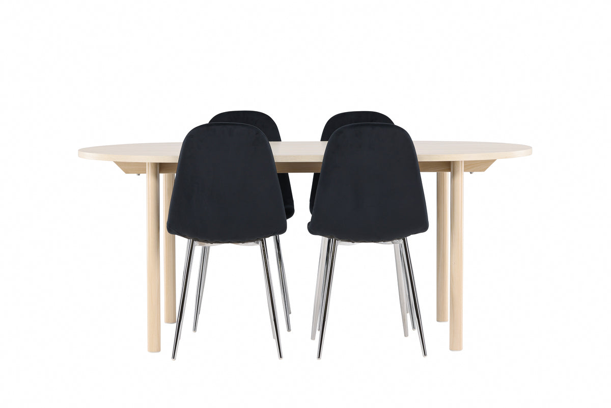 Dining Chair 2-pack Black + Oval Dining Table 90 x 180 Whitewash