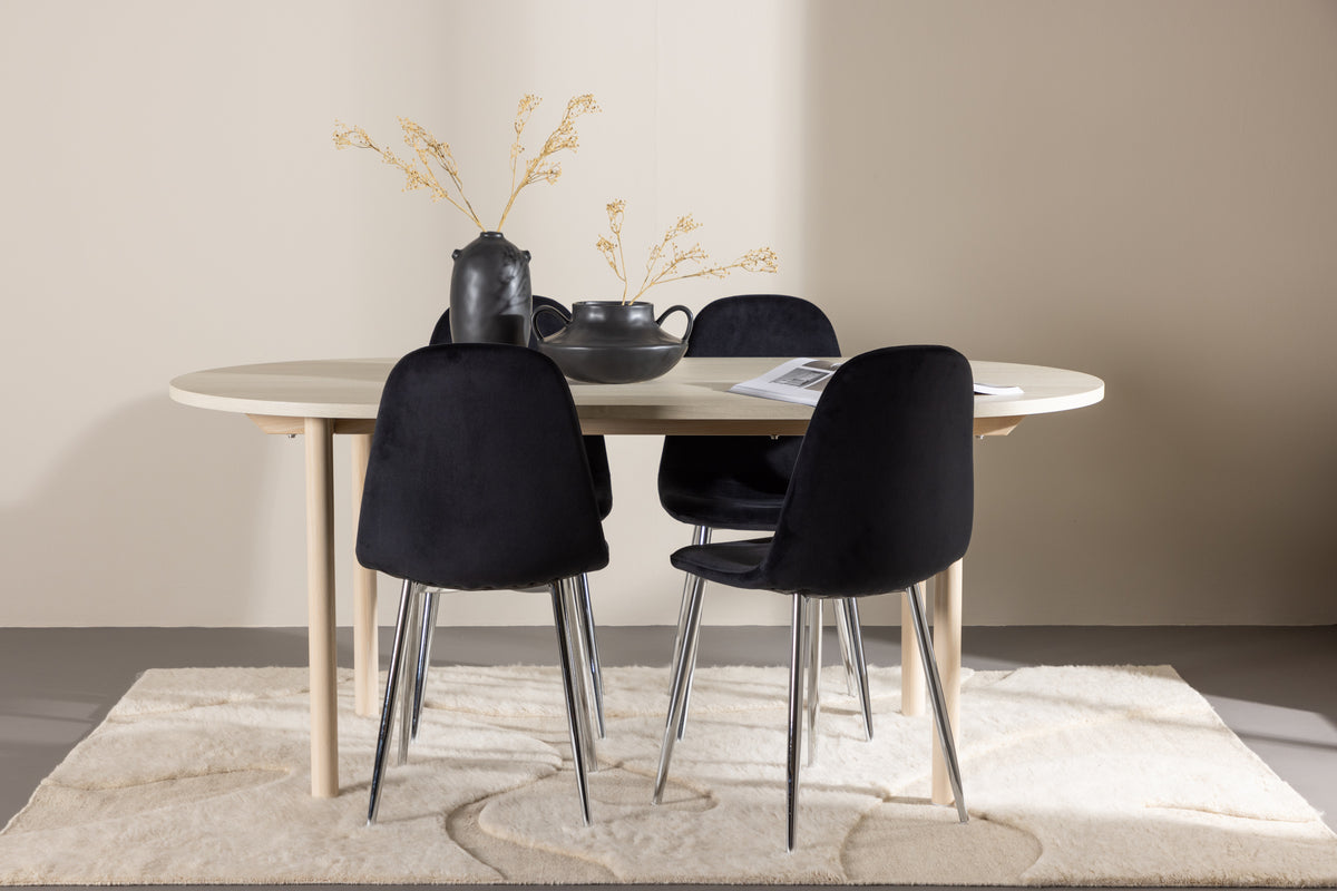 Dining Chair 2-pack Black + Oval Dining Table 90 x 180 Whitewash