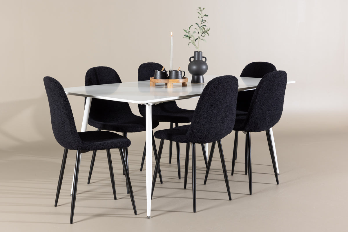 Dining Chair 2-pack Black + Rectangular Dining Table 90 x 180 White