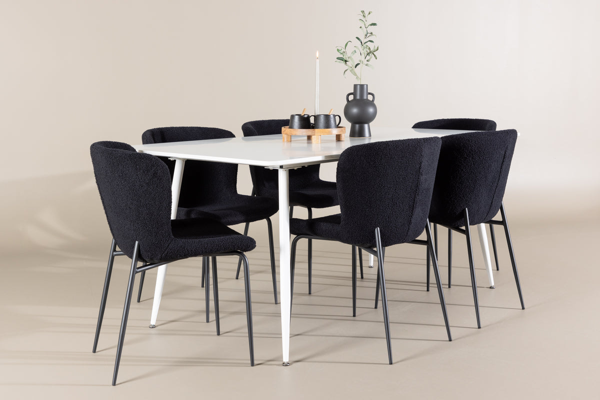 Rectangular Dining Table 90 x 180 White + Dining Chair 2-pack Black