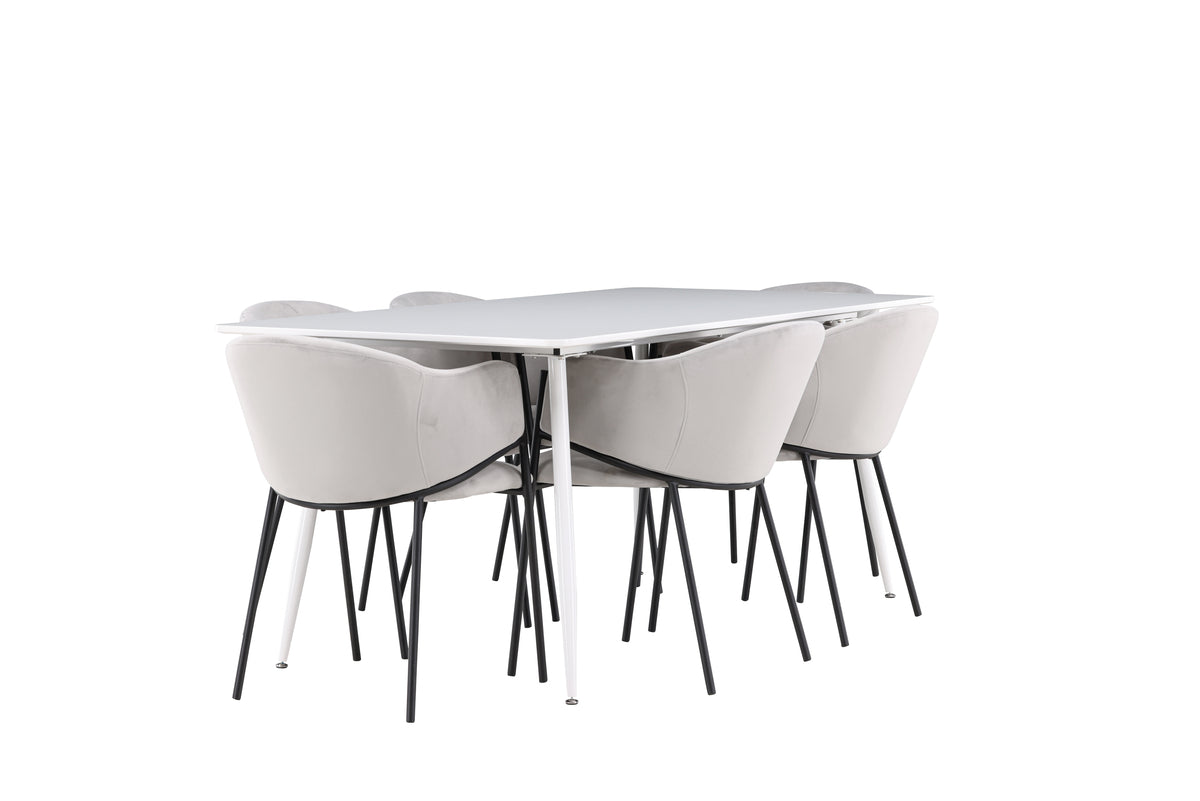 Dining Chair 2-pack Grey + Rectangular Dining Table 90 x 180 White