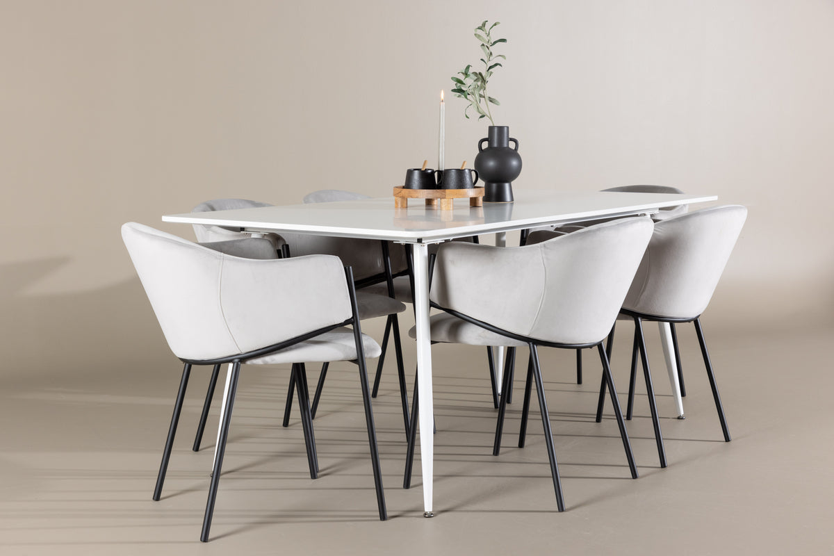 Dining Chair 2-pack Grey + Rectangular Dining Table 90 x 180 White