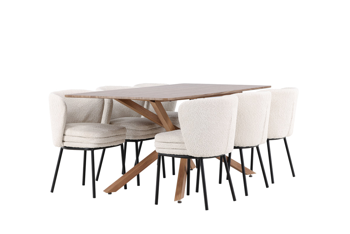 Dining Chair 2-pack White + Rectangular Dining Table 90 x 180 Mocca
