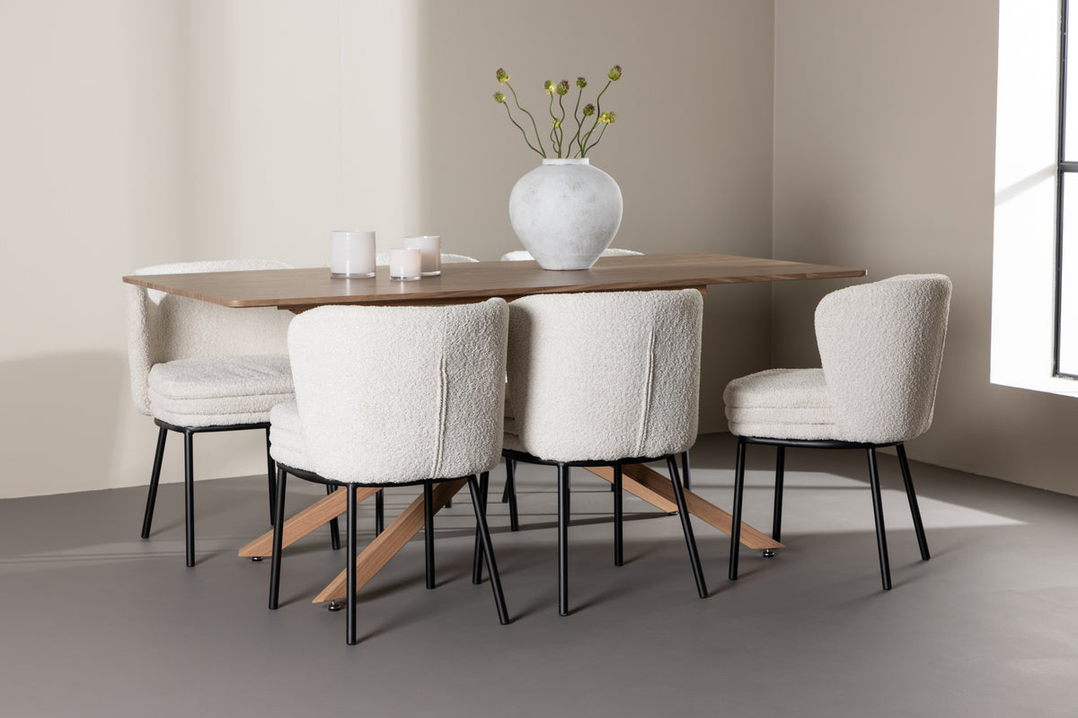 Dining Chair 2-pack White + Rectangular Dining Table 90 x 180 Mocca