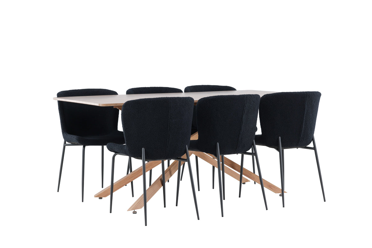 Rectangular Dining Table 90 x 180 Mocca + Dining Chair 2-pack Black