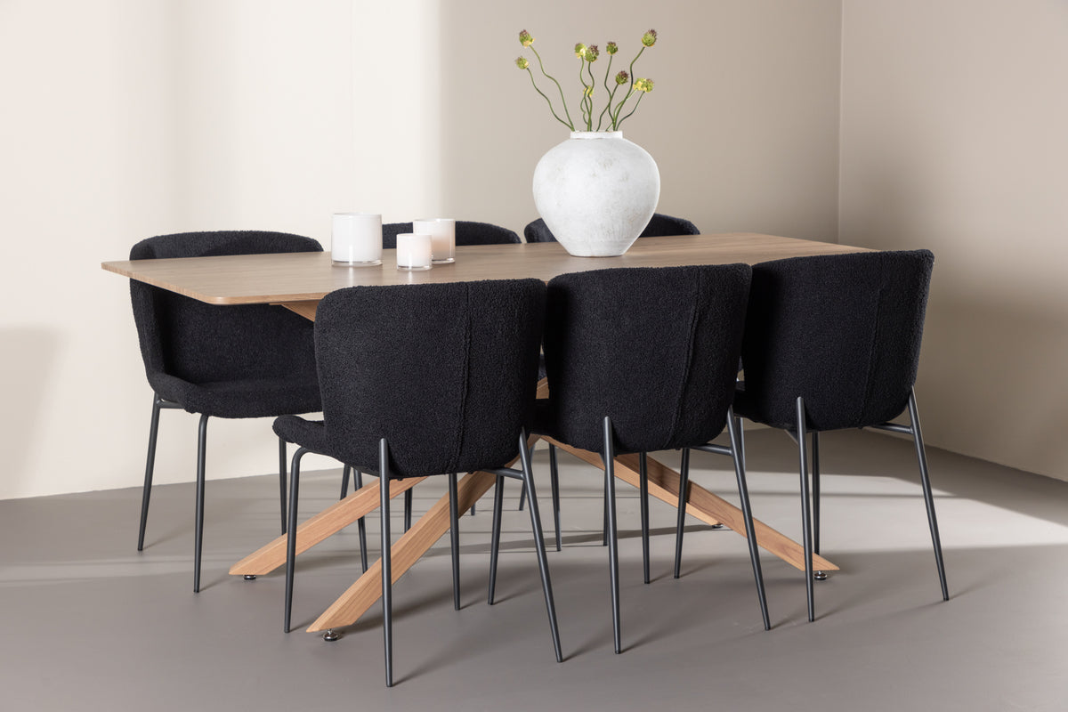 Rectangular Dining Table 90 x 180 Mocca + Dining Chair 2-pack Black