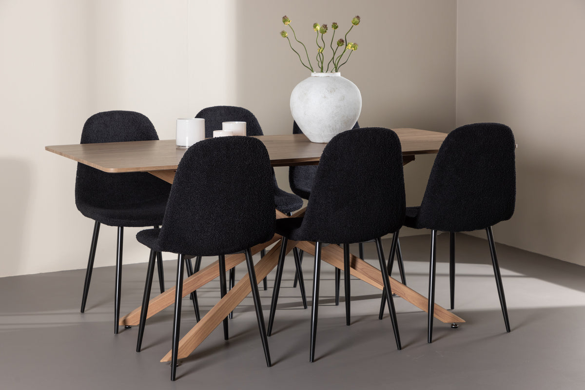 Dining Chair 2-pack Black + Rectangular Dining Table 90 x 180 Mocca