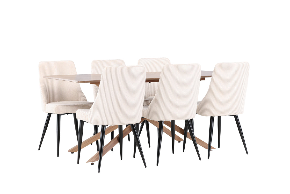 Dining Chair 2-pack Beige + Rectangular Dining Table 90 x 180 Mocca