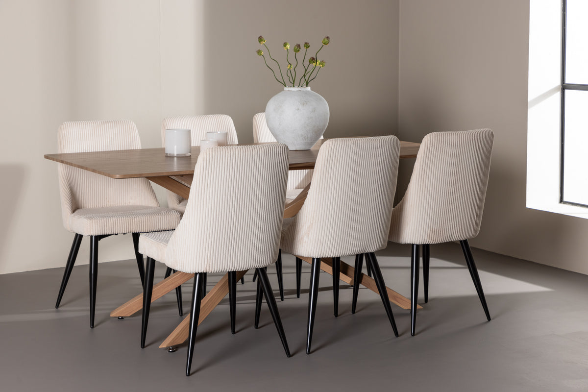 Dining Chair 2-pack Beige + Rectangular Dining Table 90 x 180 Mocca