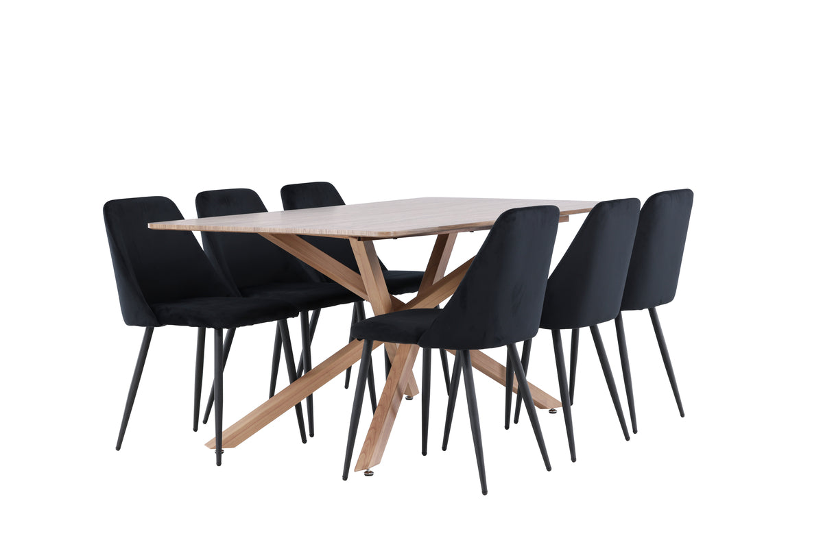 Dining Chair 2-pack Black + Rectangular Dining Table 90 x 180 Mocca