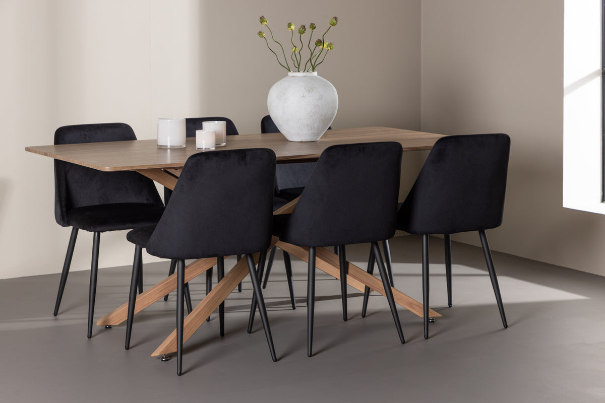Dining Chair 2-pack Black + Rectangular Dining Table 90 x 180 Mocca