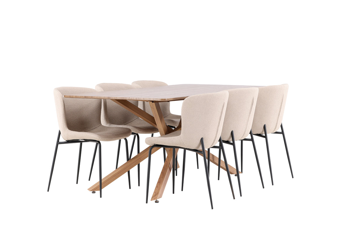 Dining Chair 2-pack Beige + Rectangular Dining Table 90 x 180 Mocca