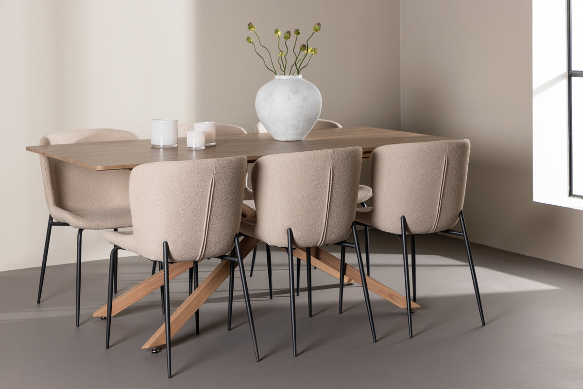 Dining Chair 2-pack Beige + Rectangular Dining Table 90 x 180 Mocca