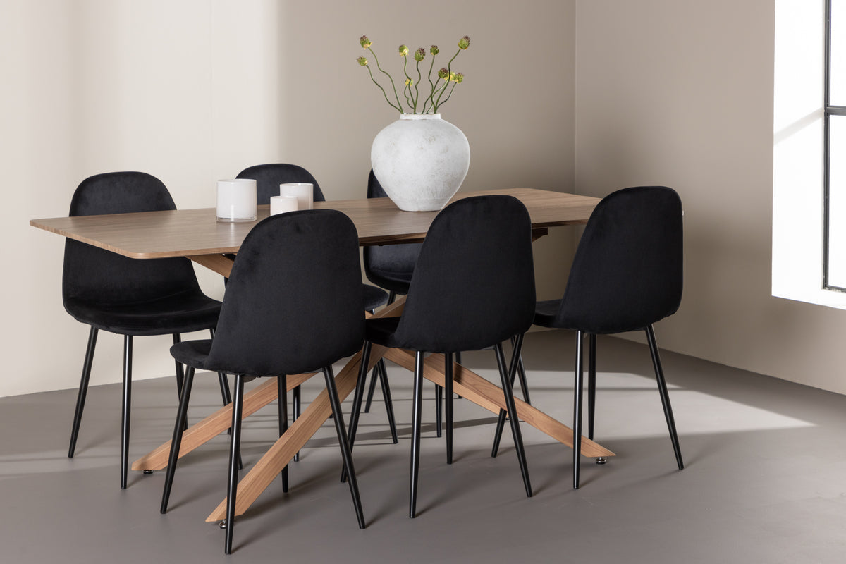 Dining Chair 2-pack Black + Rectangular Dining Table 90 x 180 Mocca