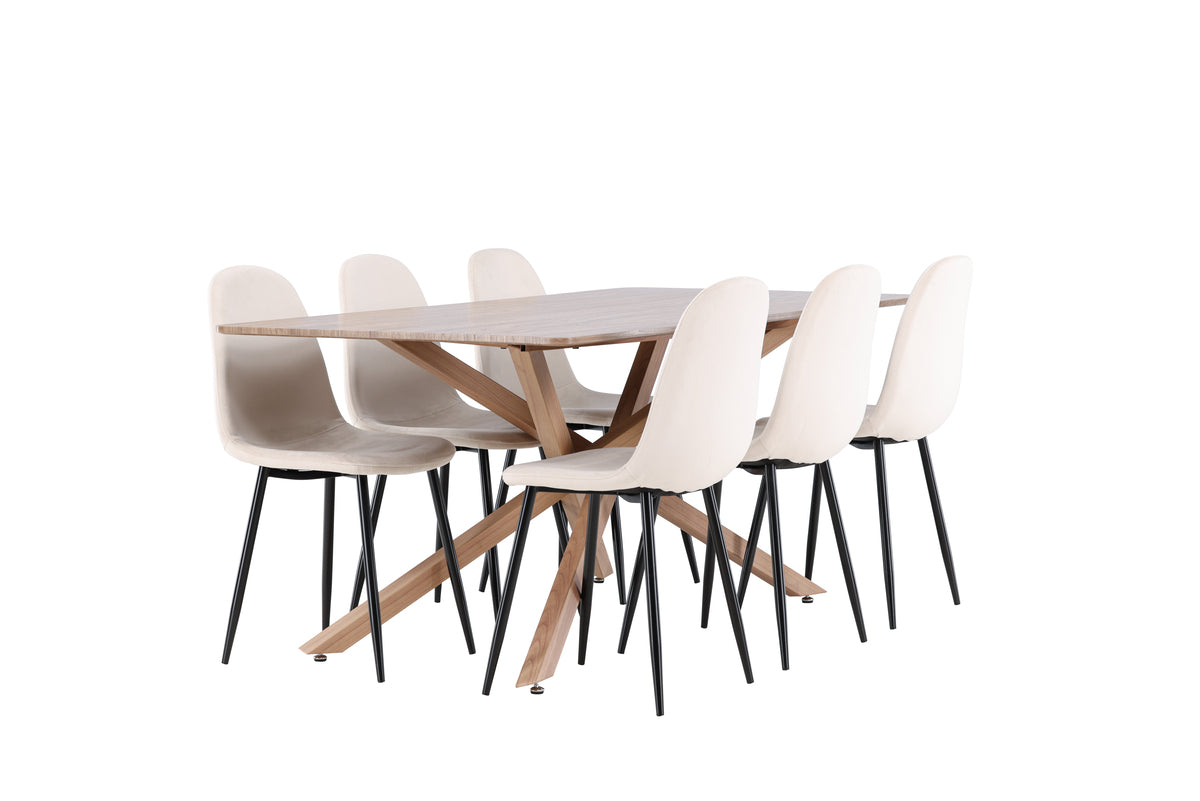 Dining Chair 2-pack Beige + Rectangular Dining Table 90 x 180 Mocca