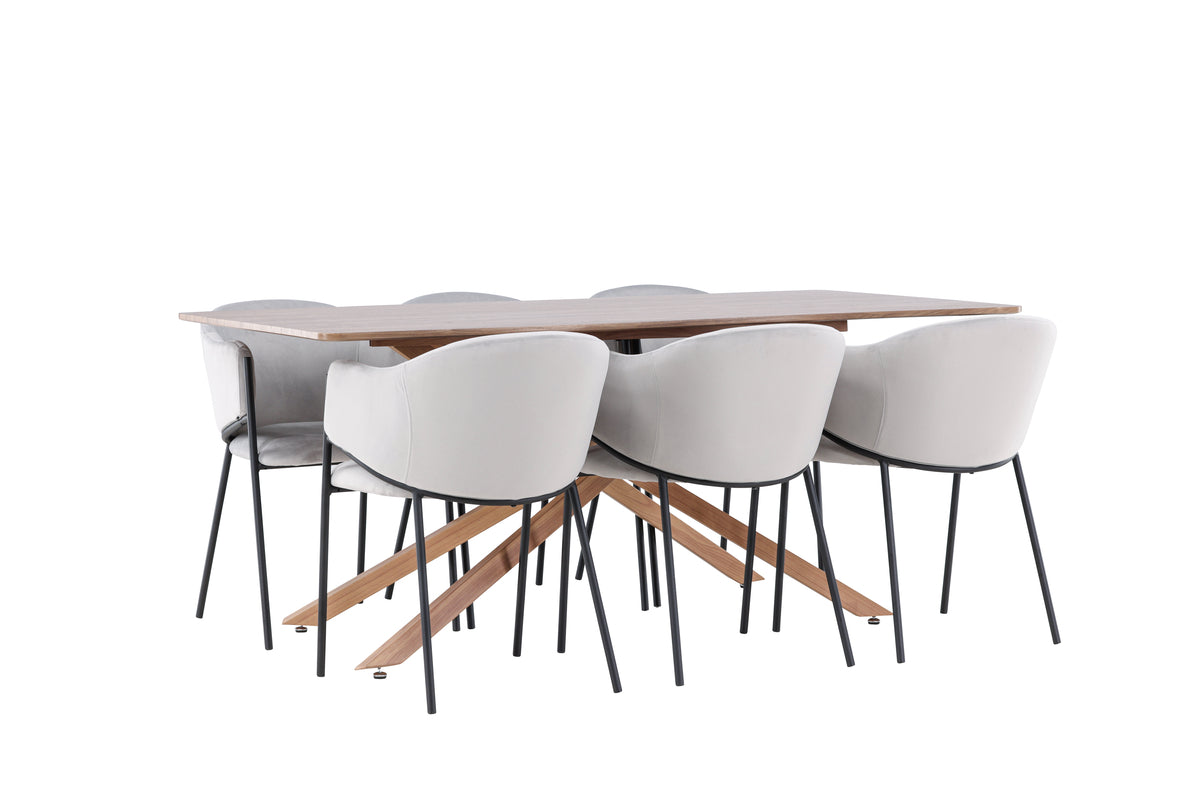 Dining Chair 2-pack Grey + Rectangular Dining Table 90 x 180 Mocca