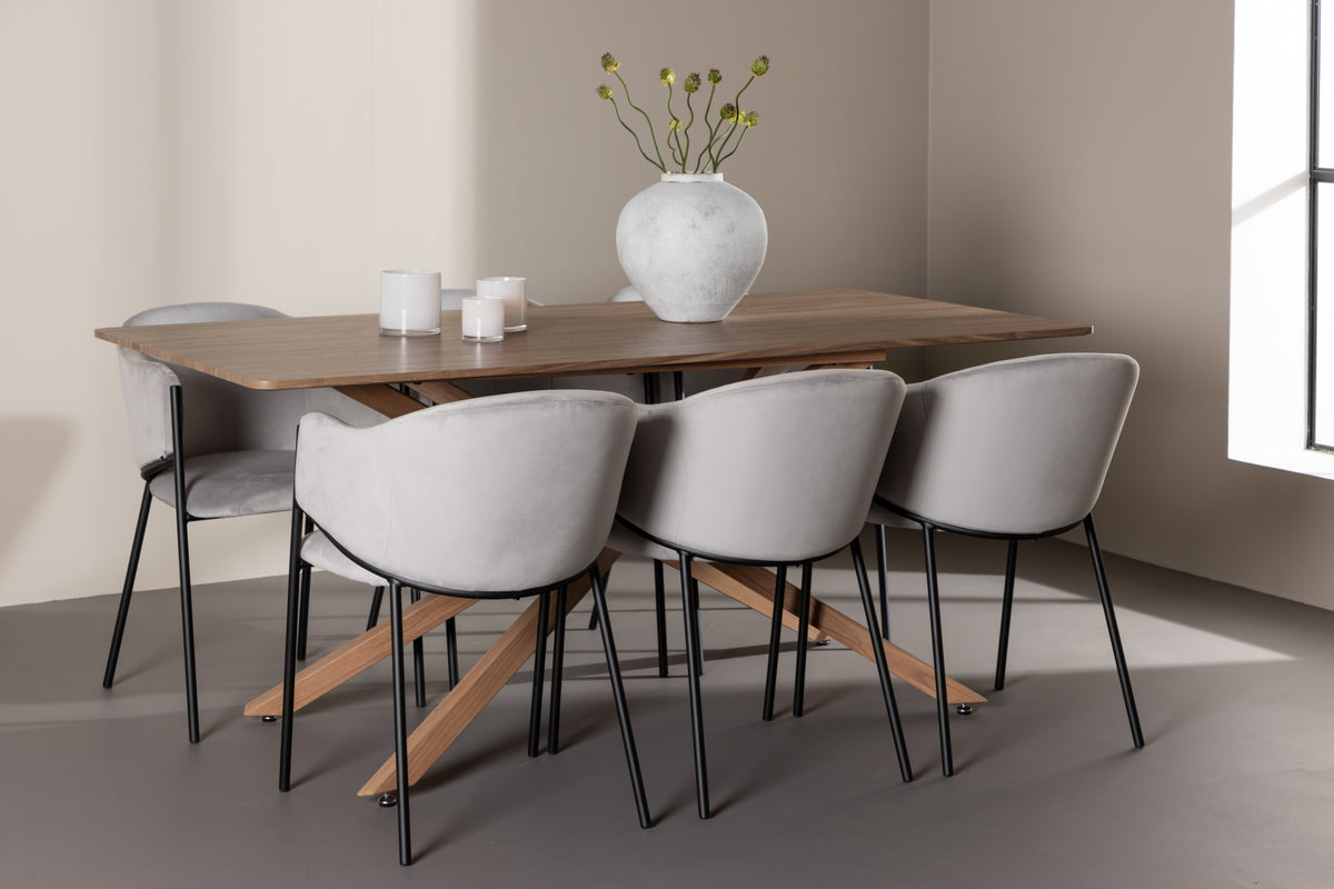 Dining Chair 2-pack Grey + Rectangular Dining Table 90 x 180 Mocca