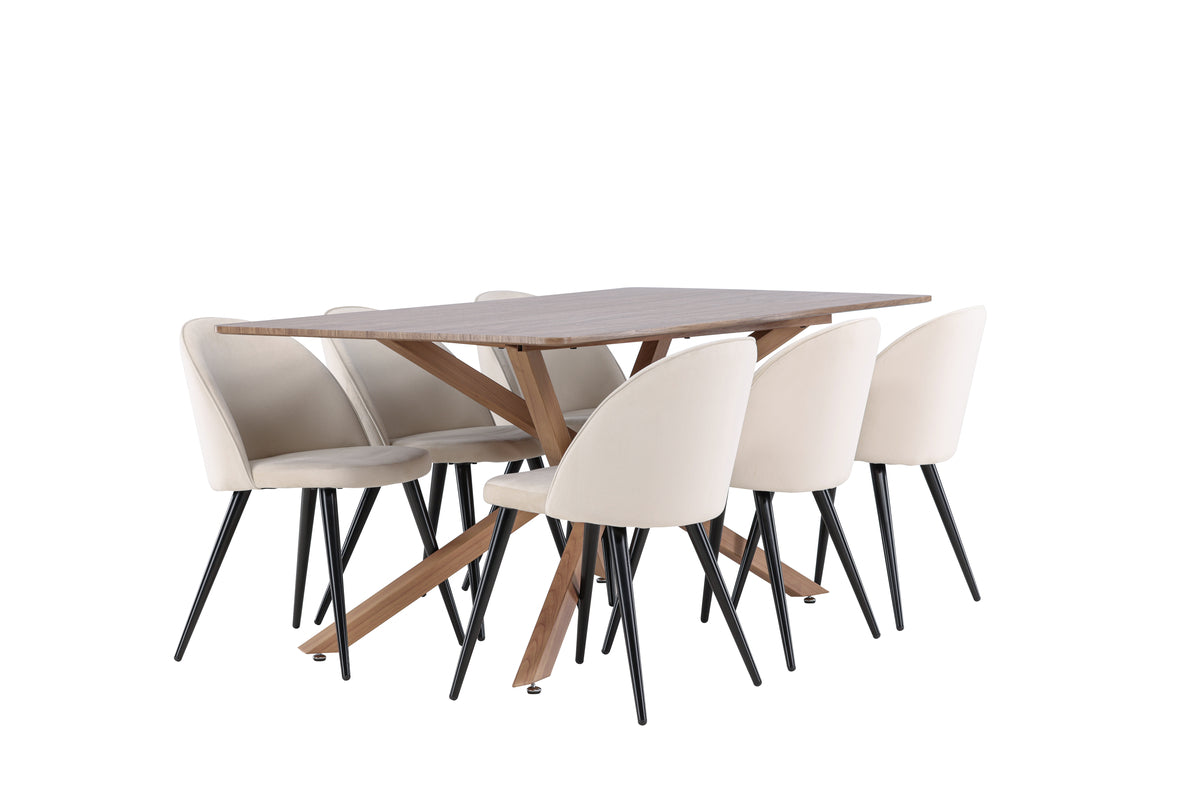 Dining Chair 2-pack Beige + Rectangular Dining Table 90 x 180 Mocca