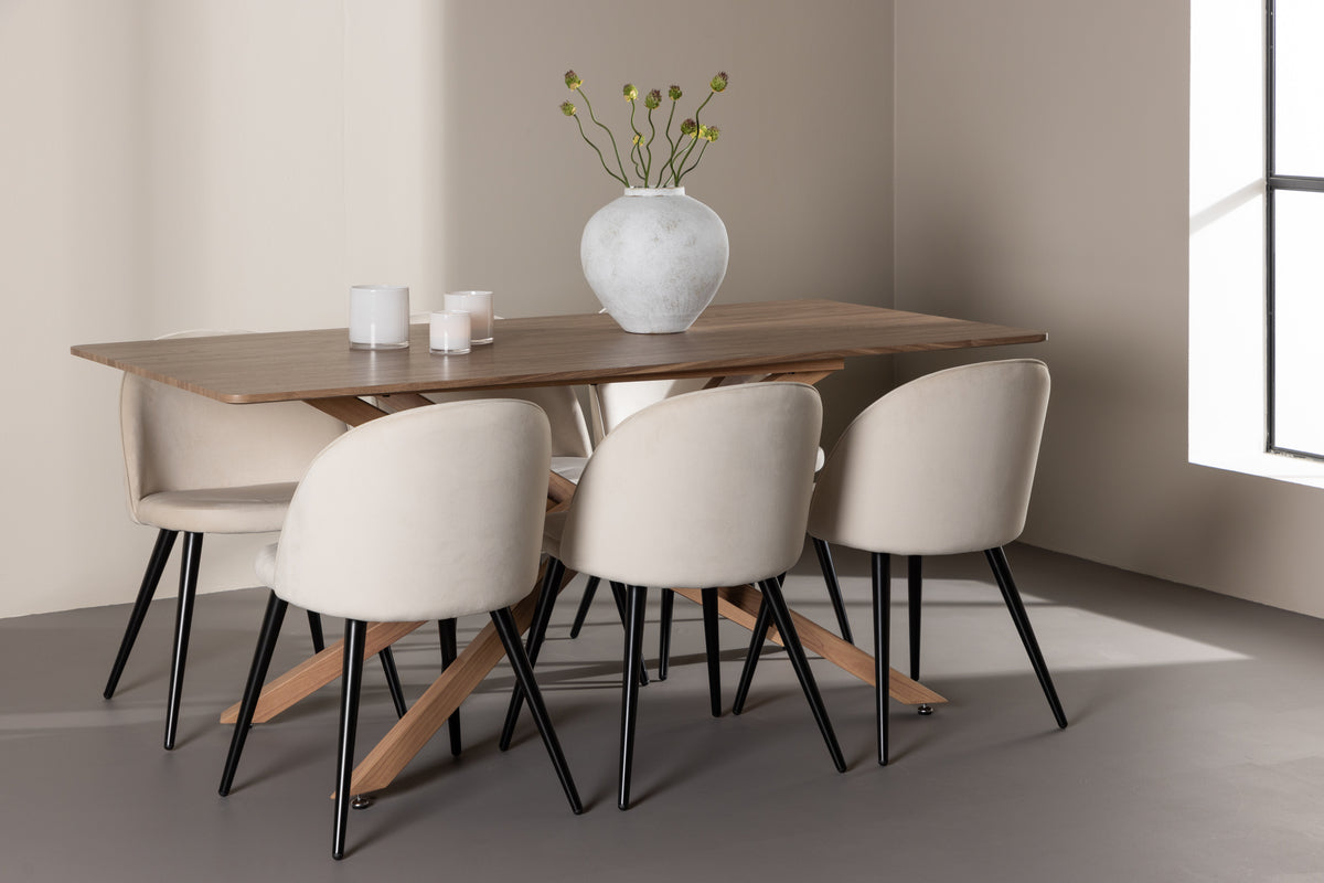 Dining Chair 2-pack Beige + Rectangular Dining Table 90 x 180 Mocca