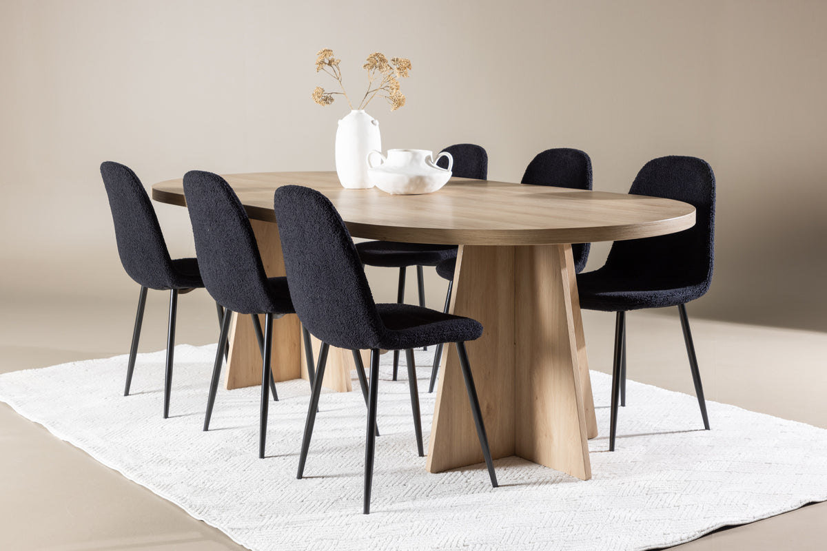 Dining Chair 2-pack Black + Oval Dining Table 115 x 230 Nature