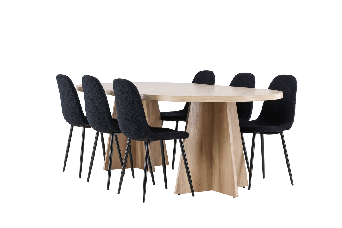 Dining Chair 2-pack Black + Oval Dining Table 115 x 230 Nature
