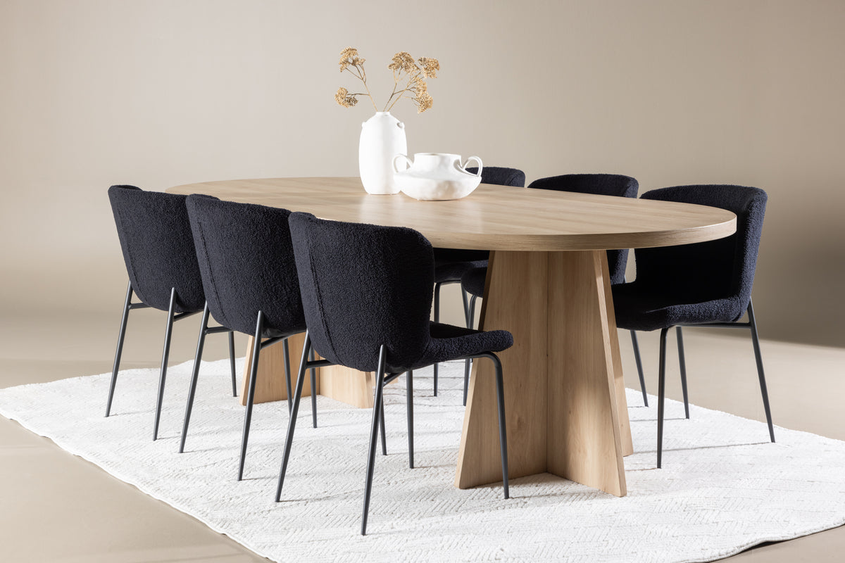 Oval Dining Table 115 x 230 Nature + Dining Chair 2-pack Black