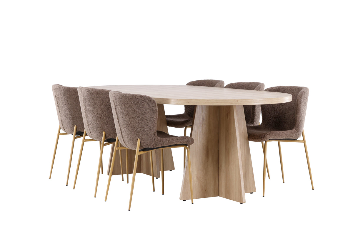 Oval Dining Table 115 x 230 Nature + Dining Chair 2-pack Brown