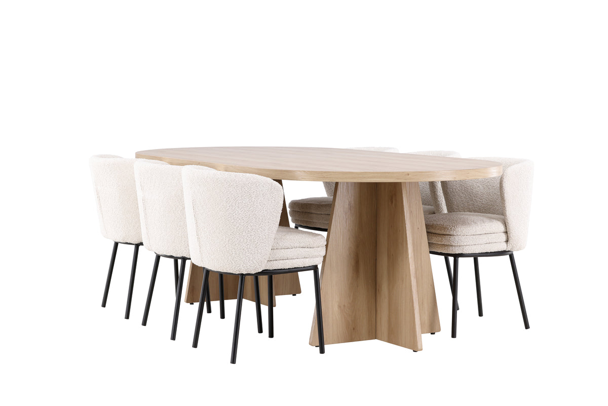 Oval Dining Table 115 x 230 Nature + Dining Chair 2-pack White