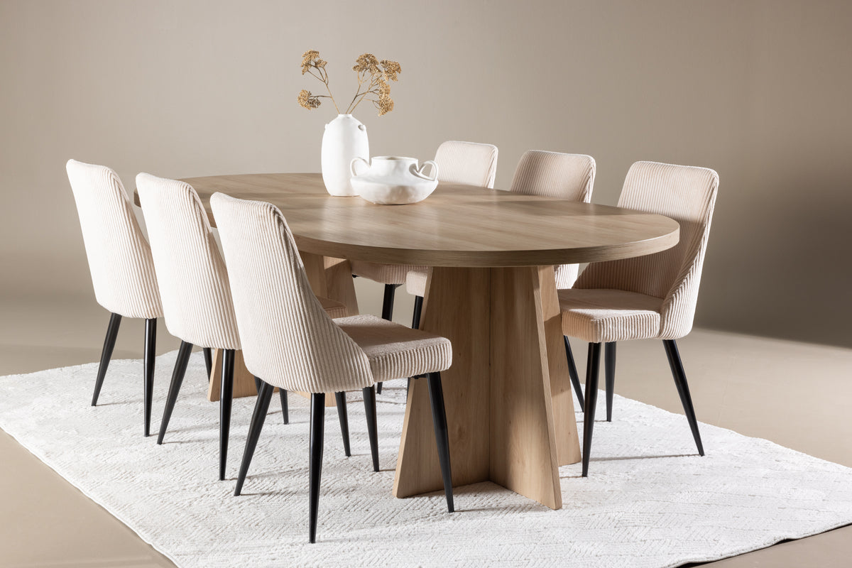 Oval Dining Table 115 x 230 Nature + Dining Chair 2-pack Beige