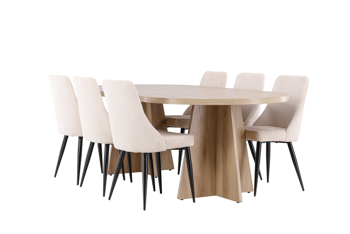 Oval Dining Table 115 x 230 Nature + Dining Chair 2-pack Beige