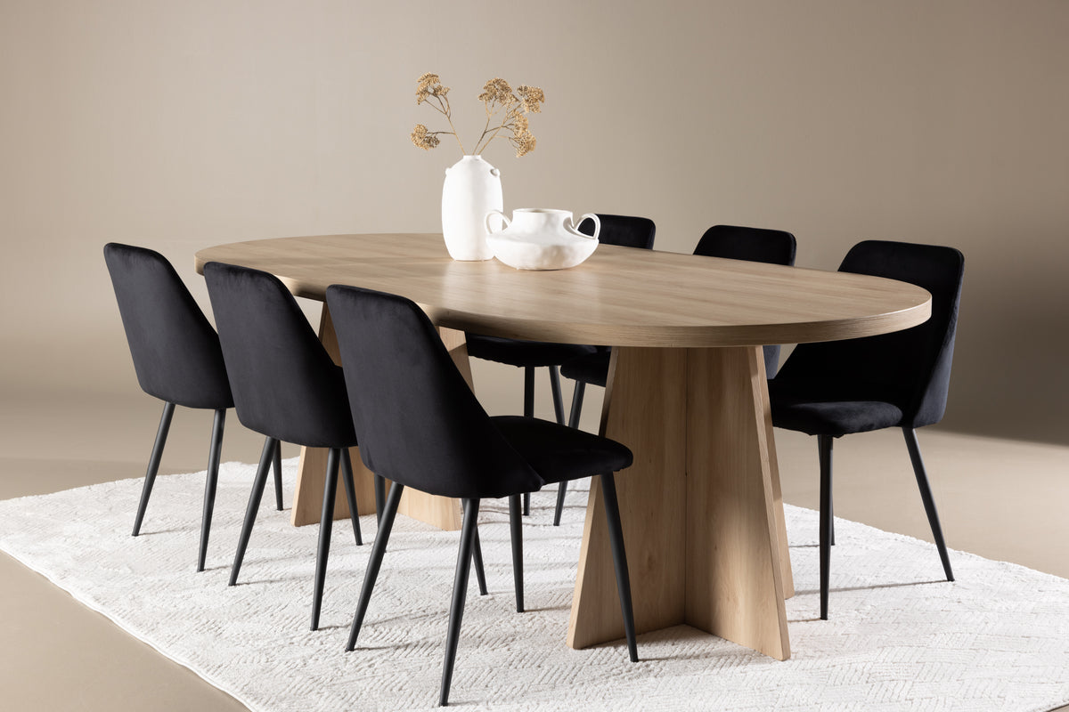 Dining Chair 2-pack Black + Oval Dining Table 115 x 230 Nature
