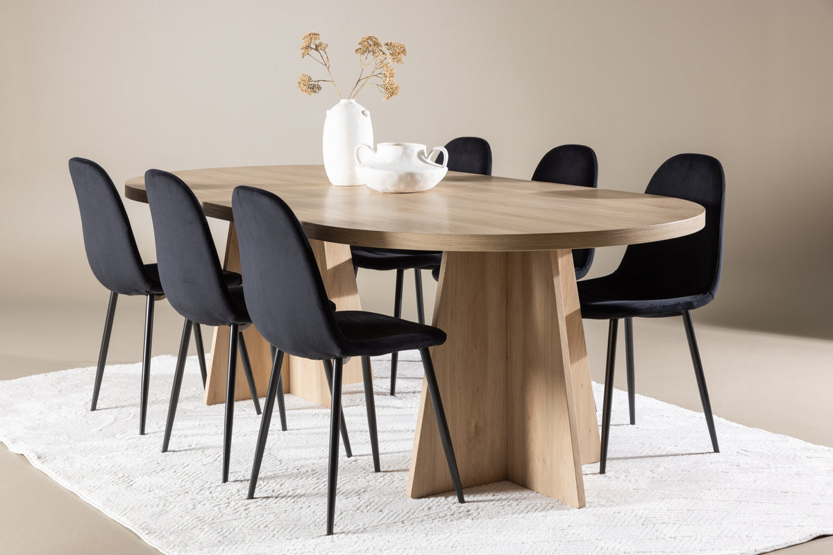 Dining Chair 2-pack Black + Oval Dining Table 115 x 230 Nature