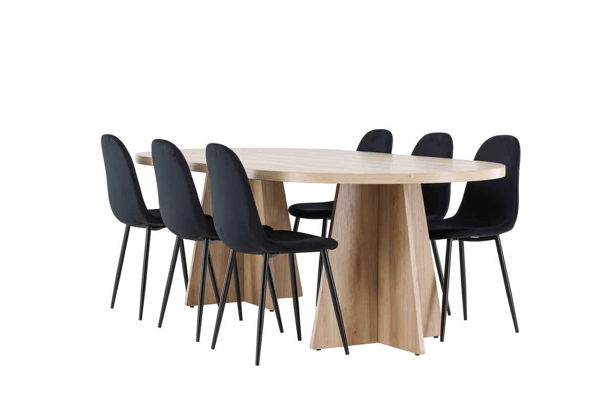 Dining Chair 2-pack Black + Oval Dining Table 115 x 230 Nature