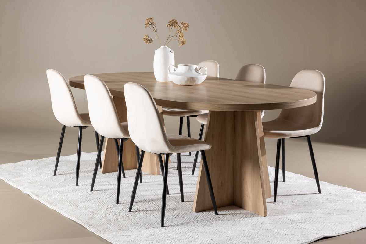 Dining Chair 2-pack Beige + Oval Dining Table 115 x 230 Nature