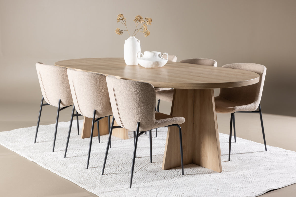 Dining Chair 2-pack Beige + Oval Dining Table 115 x 230 Nature