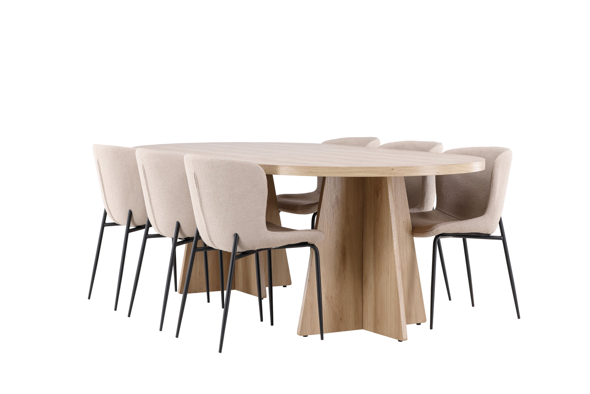 Dining Chair 2-pack Beige + Oval Dining Table 115 x 230 Nature