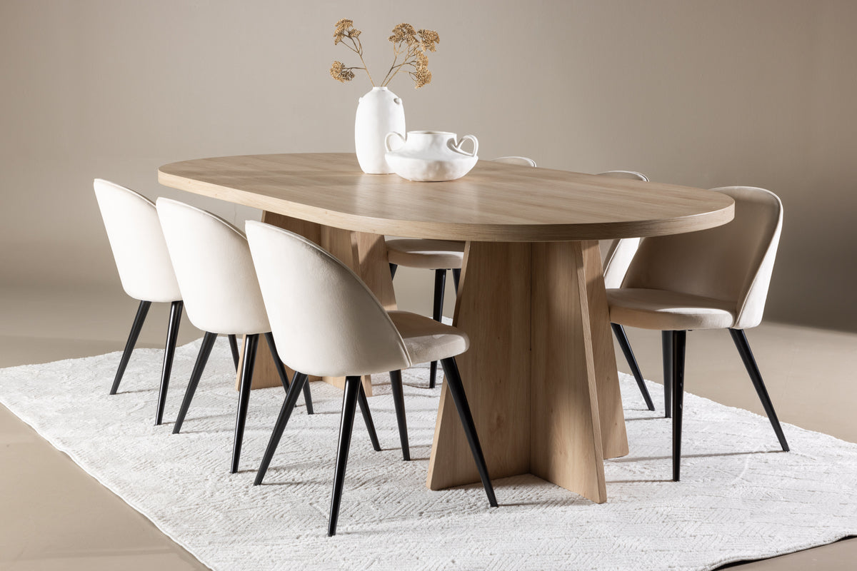 Dining Chair 2-pack Beige + Oval Dining Table 115 x 230 Nature