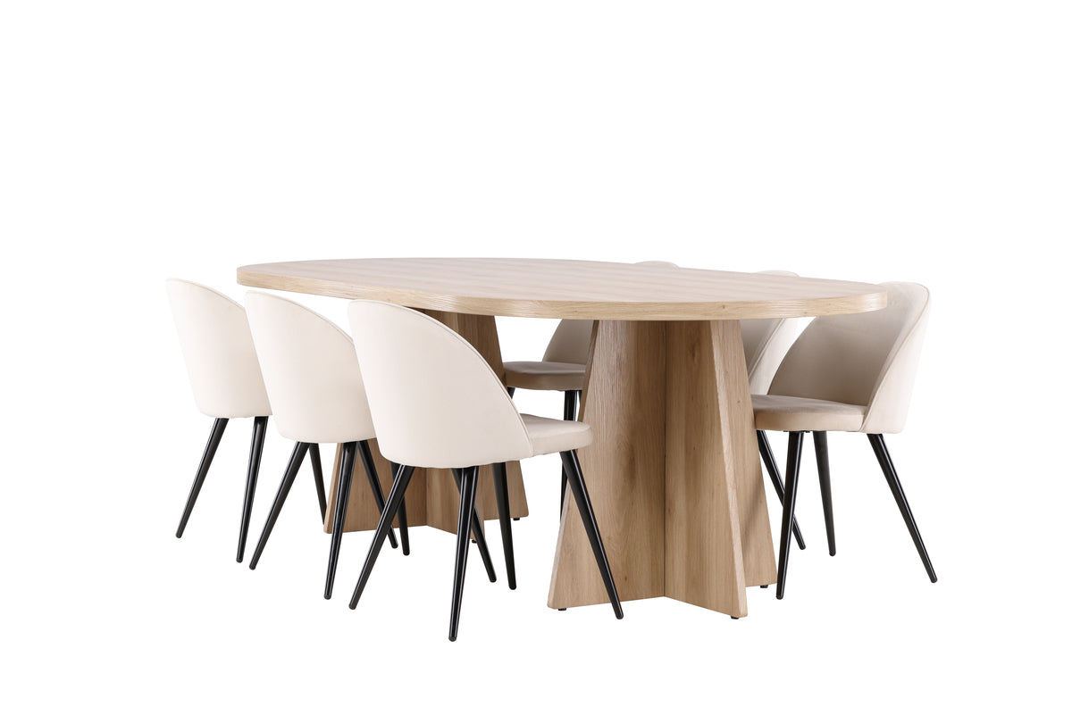 Dining Chair 2-pack Beige + Oval Dining Table 115 x 230 Nature