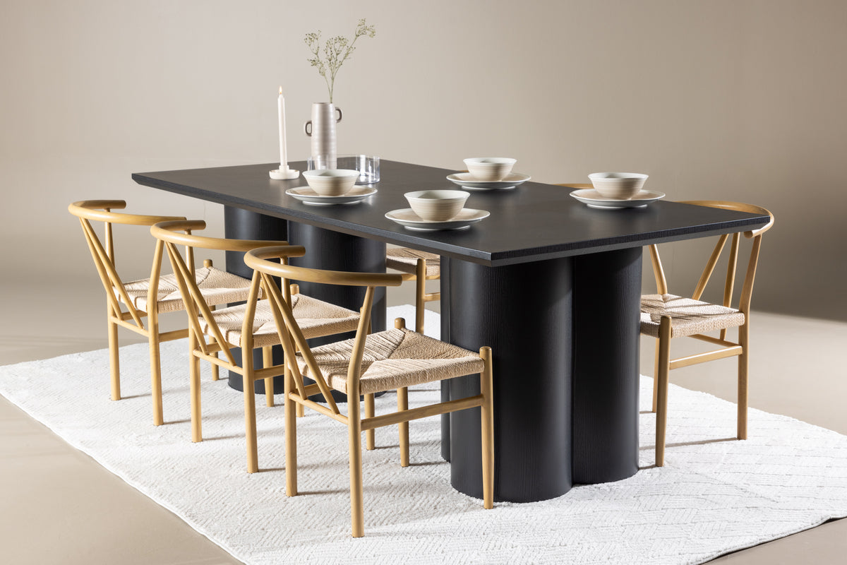 Dining Chair Beige + Rectangular Dining Table 100 x 210 Black