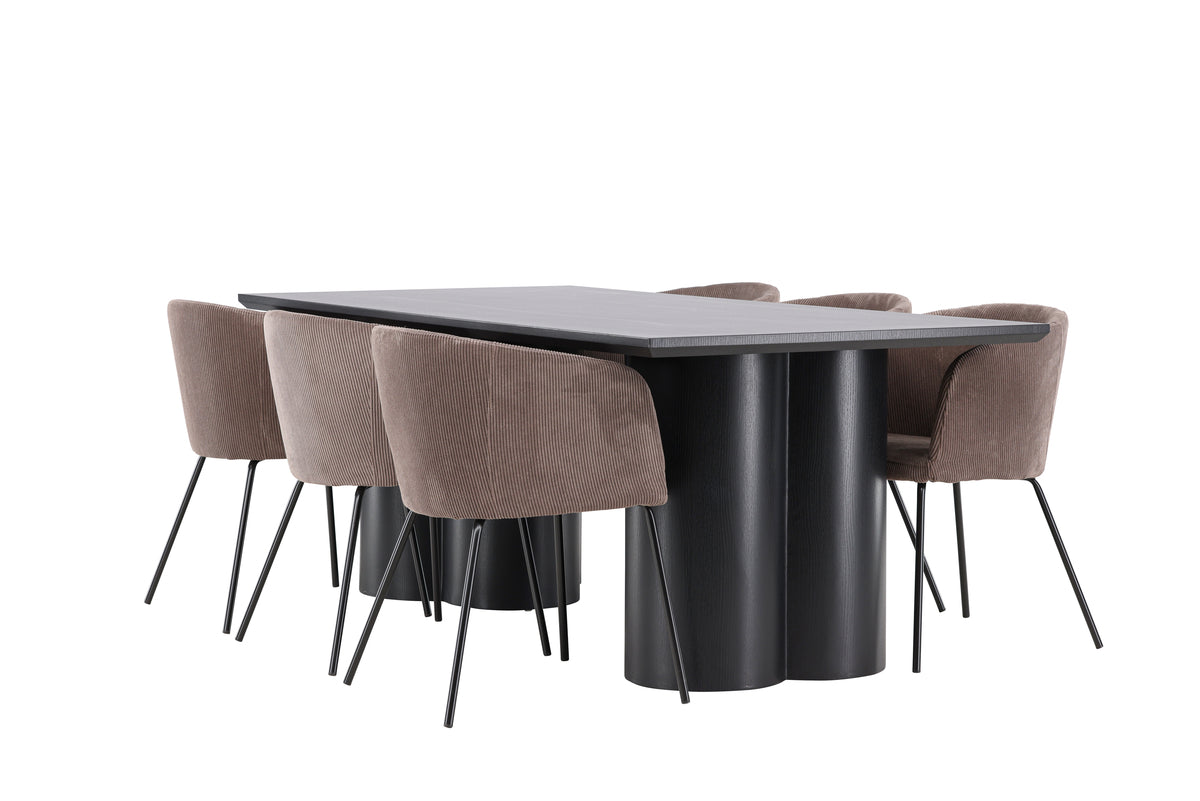 Dining Chair Brown + Rectangular Dining Table 100 x 210 Black